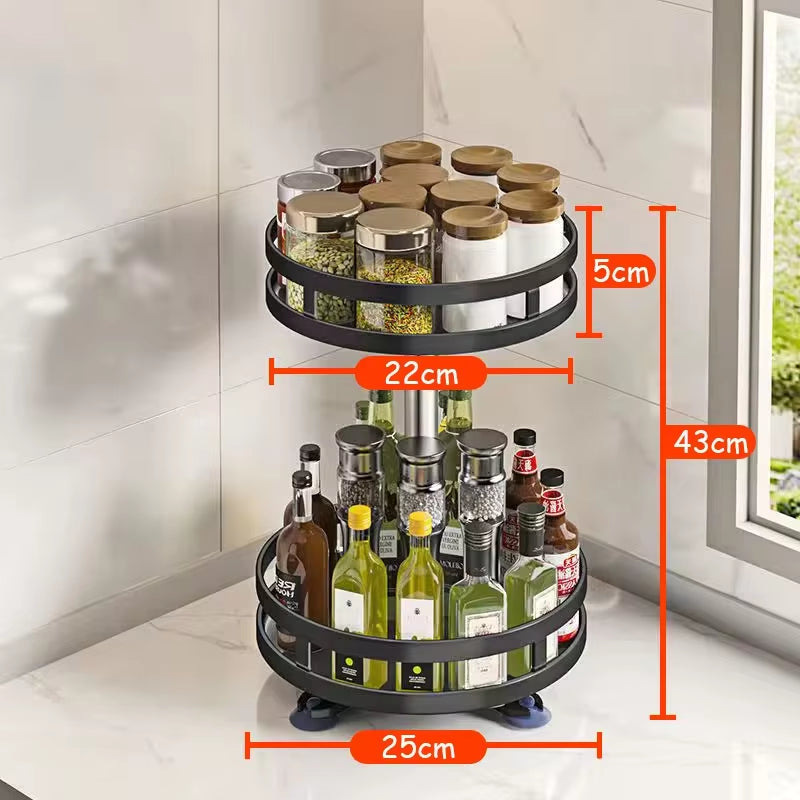 360°Rotation Spice Rack Organizer Jar Cans for Kitchen Accessories Non-Skid Carbon Steel Storage Tray for Seasonings and Spices