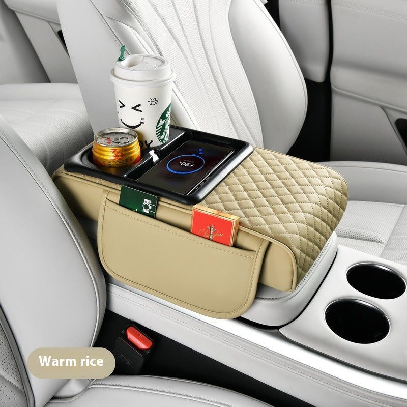 Smart Car Armrest Organizer with Fast Wireless Charging