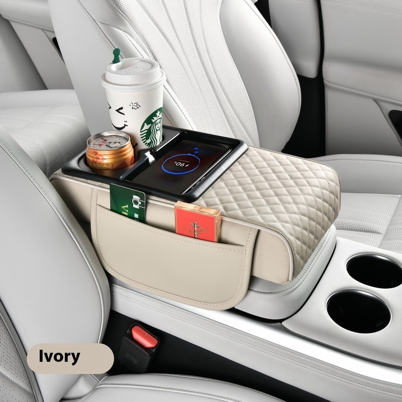 Smart Car Armrest Organizer with Fast Wireless Charging