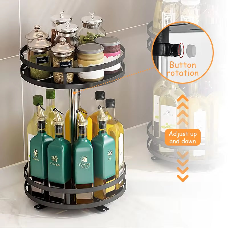 360°Rotation Spice Rack Organizer Jar Cans for Kitchen Accessories Non-Skid Carbon Steel Storage Tray for Seasonings and Spices