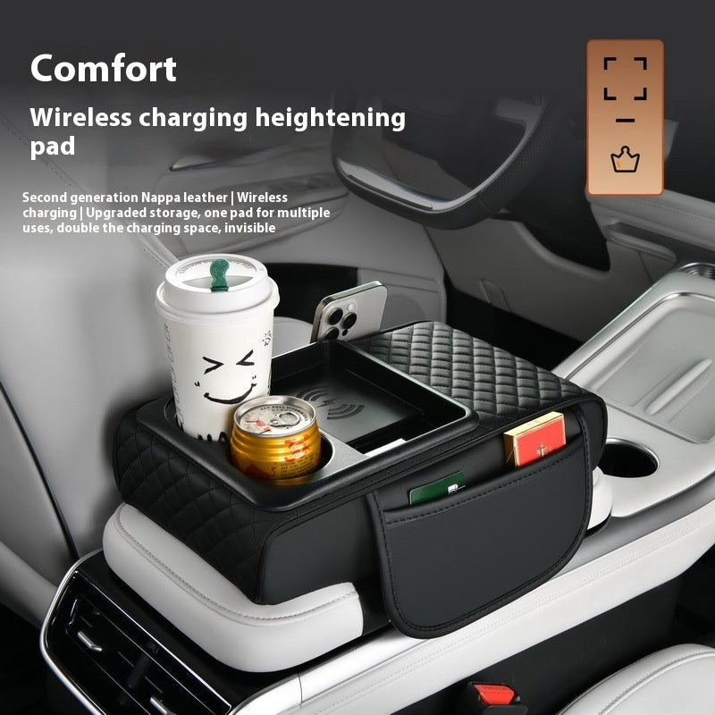 Smart Car Armrest Organizer with Fast Wireless Charging