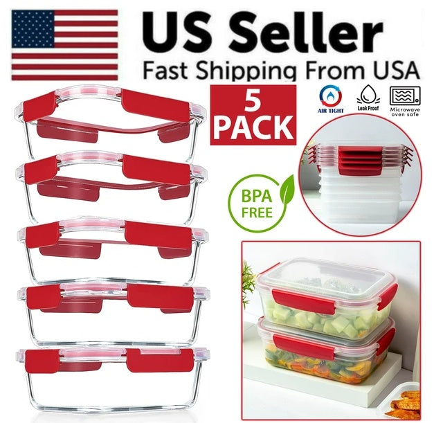 5 Pack Airtight Stackable Food Containers