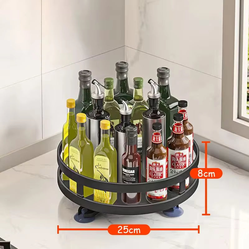 360°Rotation Spice Rack Organizer Jar Cans for Kitchen Accessories Non-Skid Carbon Steel Storage Tray for Seasonings and Spices