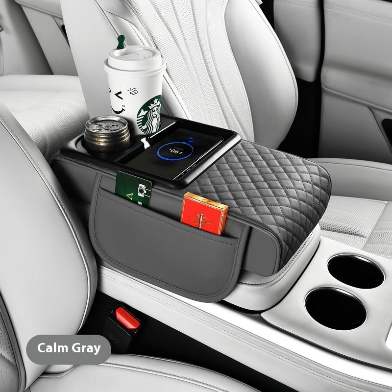 Smart Car Armrest Organizer with Fast Wireless Charging