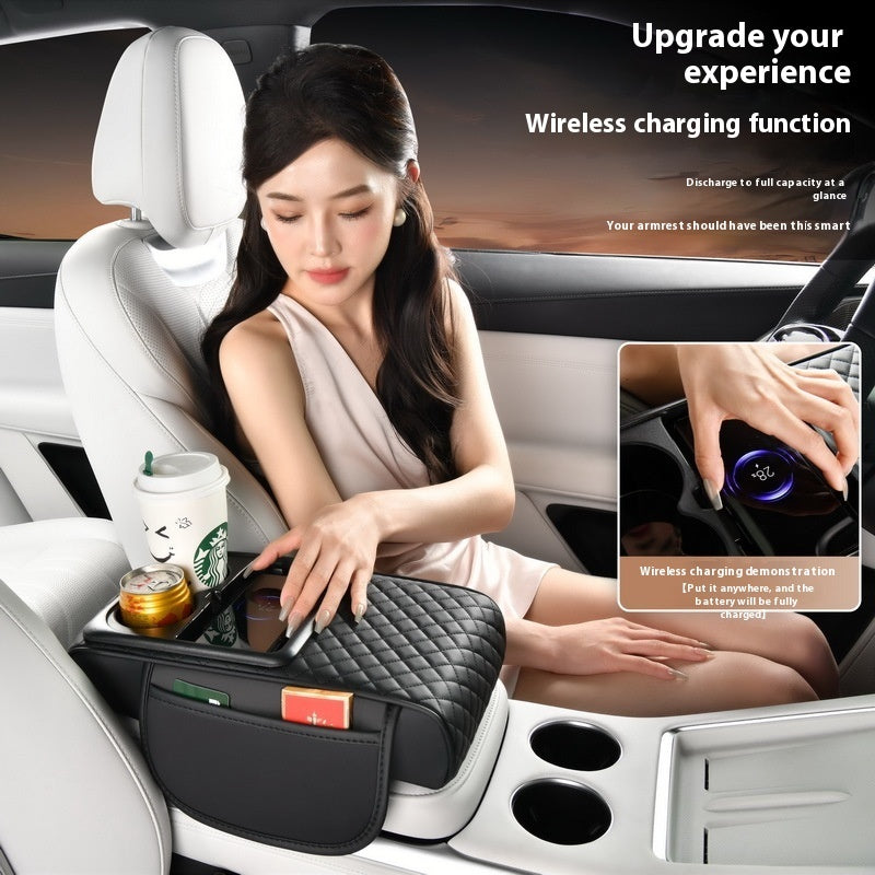 Smart Car Armrest Organizer with Fast Wireless Charging