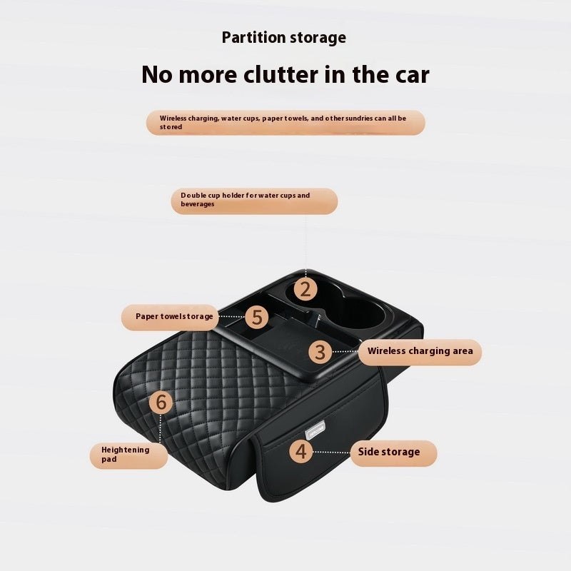 Smart Car Armrest Organizer with Fast Wireless Charging